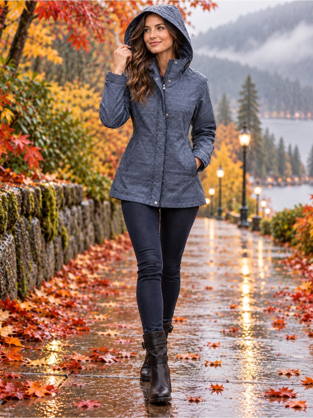 Columbia Omni-Tech Waterproof Hooded Rain Jacket Women M Gray
